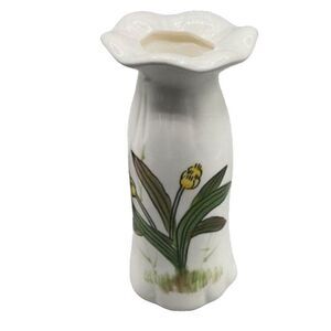 Vintage 1984 FTD 6:75” X3” wide yellow floral vase.